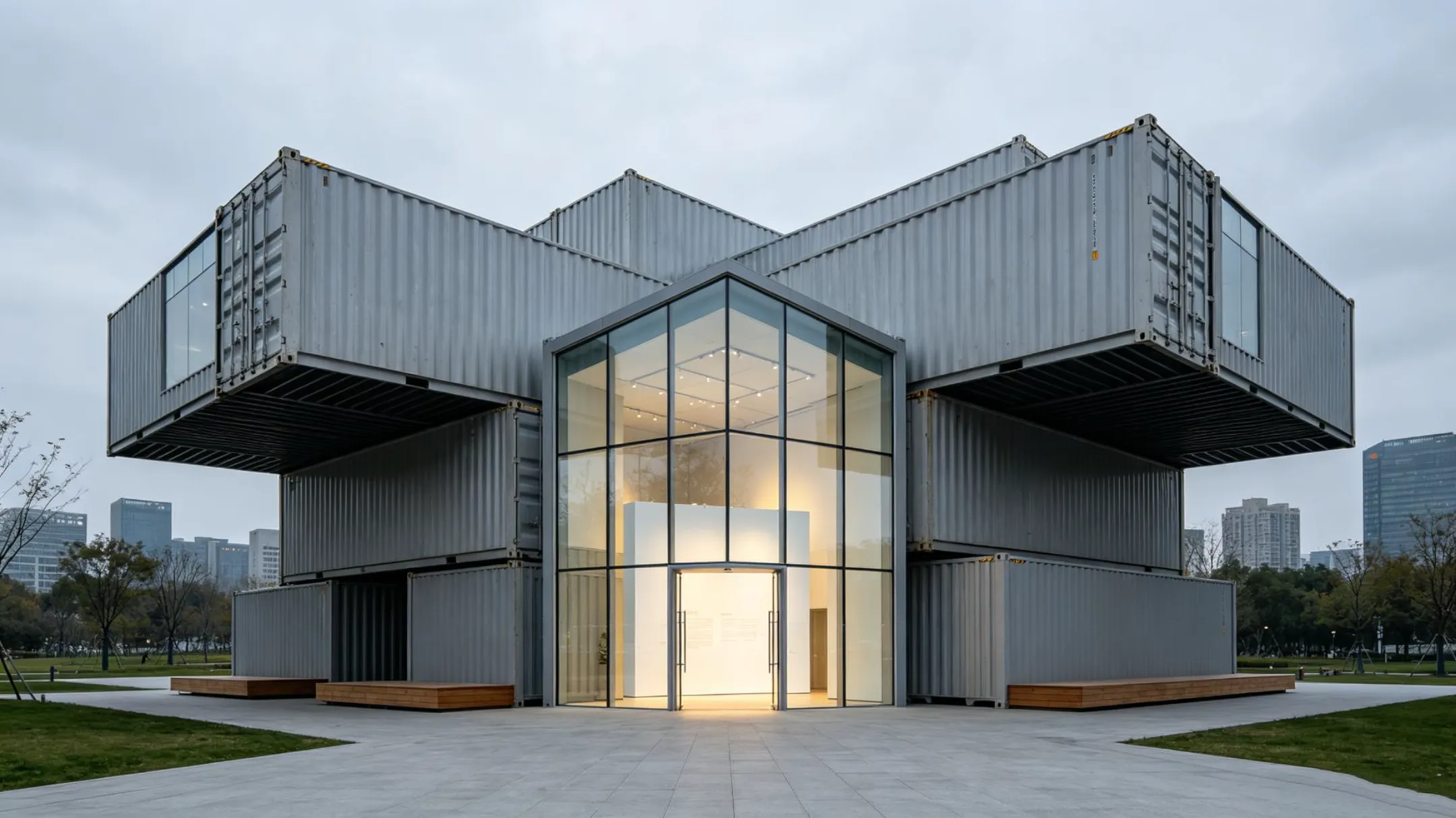 Konstruksjon av containerutstillingshall